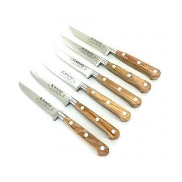 Set 6 cutite friptura, lungime 10cm, maner din lemn de maslin, Sabatier Authentique - Olive.