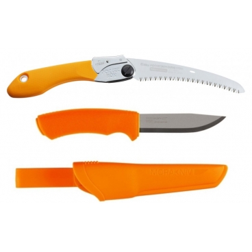 CBS124.1 Set Cutit Bushcraft Orange Si Fierastrau pliabil bushcraft/camping Silky Pocketboy curbat 170mm cu 8dinti/30mm