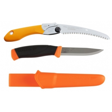 CBS125.1 Set Cutit Heavy Duty ORANGE Si Fierastrau pliabil bushcraft/camping Silky Pocketboy curbat 170mm cu 8dinti/30mm