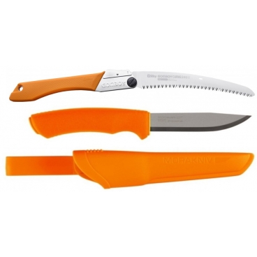 CBS144 Set Cutit Bushcraft Orange Si Fierastrau pliabil bushcraft/camping Silky Gomboy curbat 240mm cu 8dinti/30mm