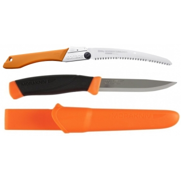 CBS145 Set Cutit Heavy Duty ORANGE Si Fierastrau pliabil bushcraft/camping Silky Gomboy curbat 240mm cu 8dinti/30mm