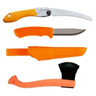 CBS154 Set Cutit Bushcraft Orange, Fierastrau Silky Pocketboy curbat 170mm cu 8dinti/30mm si Topor Portocaliu