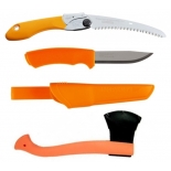 CBS154 Set Cutit Bushcraft Orange, Fierastrau Silky Pocketboy curbat 170mm cu 8dinti/30mm si Topor Portocaliu