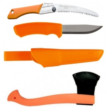 CBS164 Set Cutit Bushcraft Orange, Fierastrau Silky Gomboy curbat 210mm cu 8dinti/30mm si Topor portocaliu