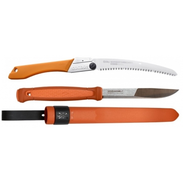 CBS147 Set Cutit Morakniv Kansbol ORANGE Si Fierastrau pliabil bushcraft/camping Silky Gomboy curbat 240mm cu 8dinti/30mm