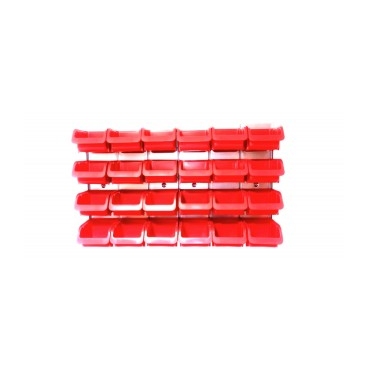 Panou metalic orizontal cu 24 cutii organizare rosii, 630x380x15 mm