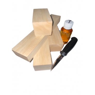 Set 5 blocuri din lemn de tei pentru cioplit cu 50 ml ulei tung + cutit Morakniv sculptura basic