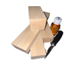 Set 4 blocuri din lemn de tei pentru cioplit cu 50 ml ulei tung + cutit Morakniv sculptura basic