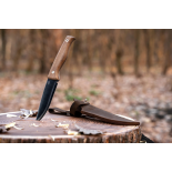Cutit bushcraft din otel carbon cu lama fixa, cu maner de nuc si teaca piele Beavercraft